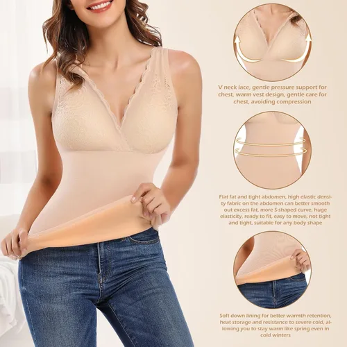 Vista 4 de JOYSHAPER Ropa interior térmica sin mangas con forro de capa base para clima frío invierno camisas térmicas largas camisetas térmicas