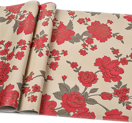 Vista 12 de 8190-10M - Papel tapiz vintage para despegar y pegar, 17.7 pulgadas x 32.8 pies, flores beige, papel de contacto extraíble, autoadhesivo