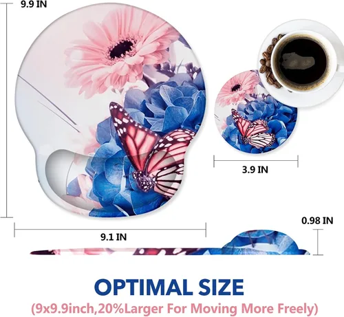 Vista 8 de AIMSA Alfombrilla de mouse con soporte para muñeca, reposamuñecas ergonómica, cómoda almohadilla de gel para mouse con base de poliuretano Butterfly