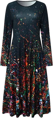 Vista 7 de Vestido de noche con cuello redondo y bolsillo para mujer, 0
