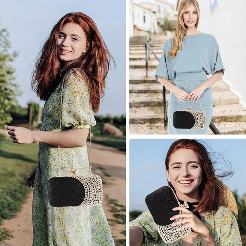 Vista 7 de CORIOS Bolso de noche de diamantes de imitación para mujer, bolso de mano de cristal con purpurina brillante con lentejuelas para banquete y boda