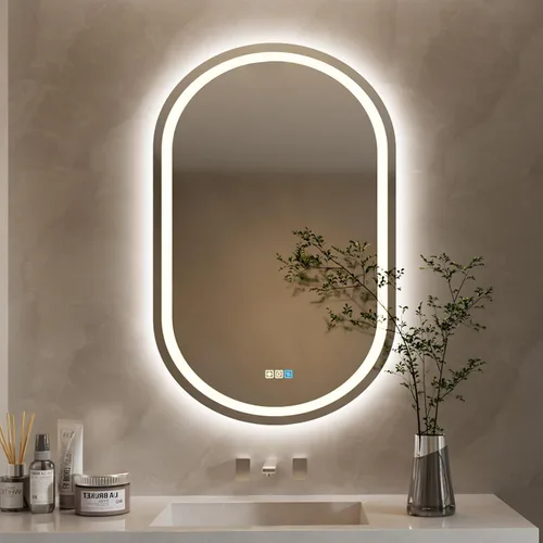 Vista 15 de Espejo LED redondo de 20 pulgadas, espejo samrt para baño, espejo de pared con luz, antiempañamiento, 3 colores regulables, frontal