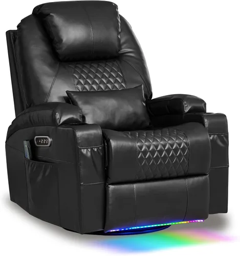 Vista 19 de AHMED Silla reclinable giratoria de doble motor, piel sintética, color Beige