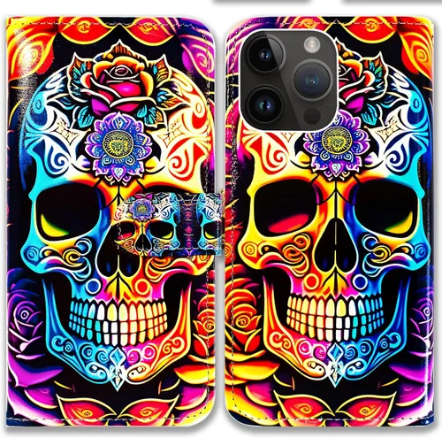 Vista 22 de Bcov Funda para iPhone 15 Pro, de piel con tapa y soporte para tarjeta y soporte para iPhone 15 Pro