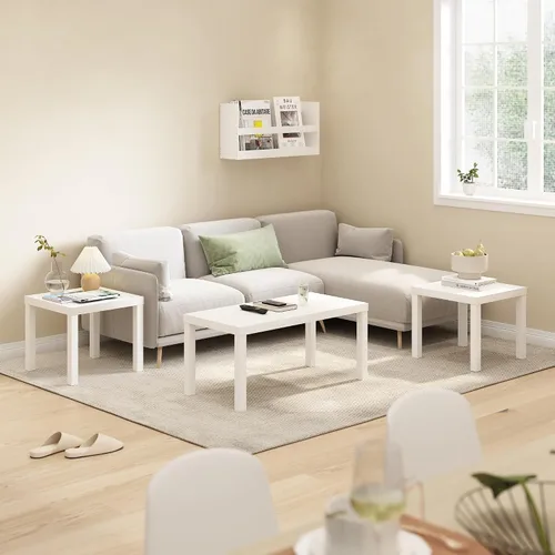 Vista 2 de Furinno Classic Homey - Mesa auxiliar cuadrada Parsons (2 unidades), color blanco