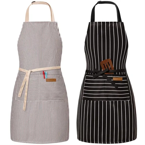 Vista 19 de Paquete de 2 delantales ajustables con peto, delantales de chef para cocina, restaurante, con 2 bolsillos, delantales para mujeres y hombres
