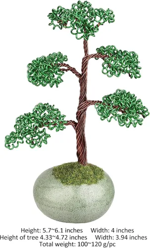 Vista 2 de rockcloud Árbol bonsái de alambre de aluminio artesanal con base de cerámica, árbol de dinero de piedra artificial para Feng Shui oficina decoración