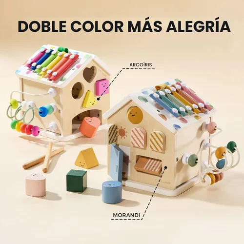 Vista 9 de Tiny Land Cubo de actividades de madera 9 en 1, juguete educativo para Morandi