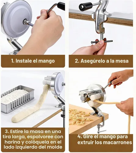 Vista 3 de Máquina manual de Cavatelli y ñoquis Cast aluminum · Manual crank · Nonstick surface · Makes cavatelli & gnocchi · Dishwasher safe · Compact design