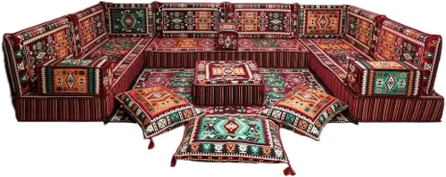 Vista 43 de arabicsofa Sofá en forma de U de estilo árabe para el suelo – Juego de Majlis hecho a mano – Sofá de estilo bohemio