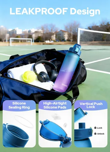 Vista 5 de Opard Botella de agua de plástico de 30 onzas apta para lavavajillas, tapa abatible a prueba de fugas, Tritan sin BPA, botella de agua deportiva