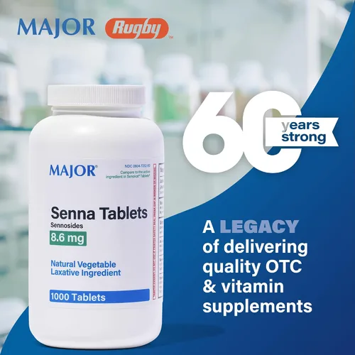 Vista 2 de Major Senna - Tabletas laxantes vegetales naturales de 8,6 mg - Hecho con Sennosides - 1000