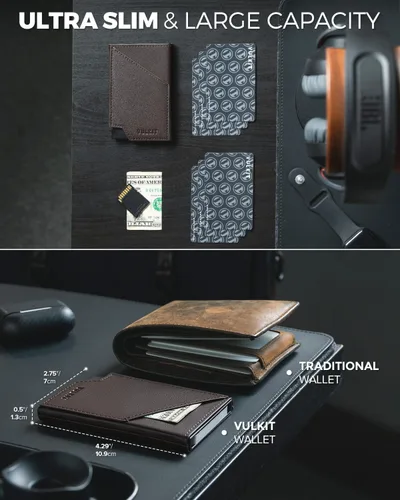 Vista 2 de VULKIT Cartera para tarjetas desplegable con bloqueo RFID, funda delgada de aluminio con bolsillo para dinero de negocios para tarjetas de crédito