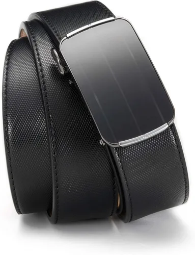 Vista 4 de Cinturón de cuero con trinquete para hombre con hebilla automática, negro/blanco/marrón, 1 3/8 de ancho, cinturón de vestir ajustable para hombres