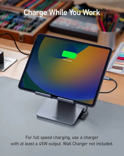 Vista 4 de Anker Hub USB C para iPad, 551 USBC Hub (8 en 1), con soporte plegable para tableta, HDMI 4K, 2 puertos de datos USB-A, para iPad Pro 5ª