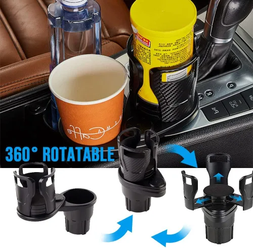 Vista 2 de Portavasos multifuncional para automóvil, portavasos grande ajustable multiusos (negro carbón)