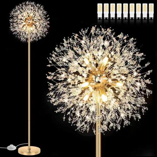 Vista 10 de BesLowe Lámpara de pie de cristal de 69 pulgadas para sala de estar, lámpara de pie moderna con 738 cristales K9, lámpara alta con poste de luz