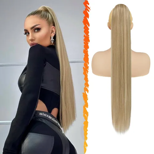 Vista 25 de Barsdar Extensión de cola de caballo marrón oscuro - Extensiones de cola de caballo cortas y rectas de 14 pulgadas con cordón para mujeres