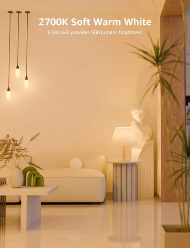 Vista 3 de Lepro Bombillas LED E12 regulables para candelabros, 2700 K blanco suave equivalente a 60 W, paquete de 6 Type B E12 base candelabra bulb for