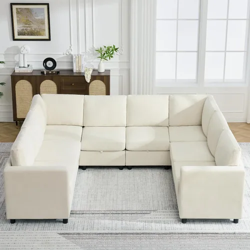 Vista 12 de WUTUTUEE Sofá biplaza modular de 58 pulgadas, sofá biplaza moderno de 2 plazas con almacenamiento, sofá modular de felpilla para sala de estar, Beige