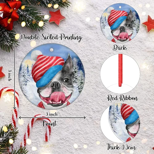 Vista 2 de Bonito adorno de perro travieso y travieso, adorno de Navidad colgante de bulldog francés, adorno de Navidad 2023 para árbol de Navidad, decoración