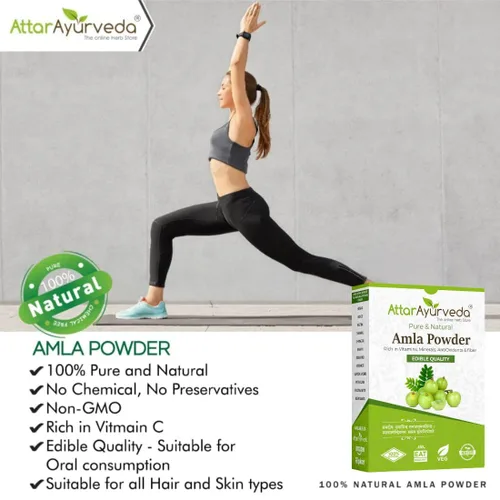 Vista 3 de Attar Ayurveda Pure Amla Powder para el crecimiento del cabello 100% puro y natural, sin conservantes reduce la apariencia de manchas en la piel
