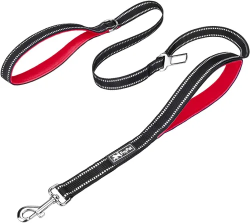 Vista 10 de PoyPet Correa para perro de 5 pies – reflectante 3M – 2 asas acolchadas – cinturón de seguridad funcional para automóvil (negro)