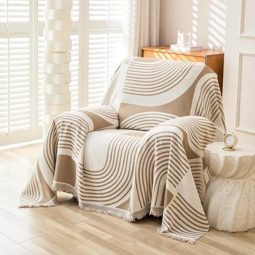 Vista 19 de WEYOND Funda de Sofá Boho de Chenilla con Borlas, Funda de Sofá Bohemia para Sofá de 1 Cojín, Sillón, Silla, 1 Plaza (71" x 91", Negro)