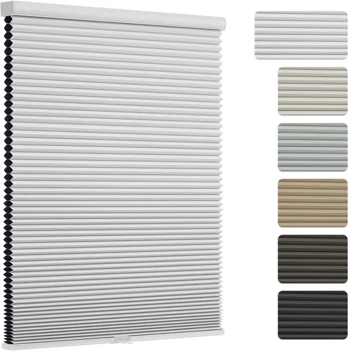 Vista 12 de Changshade Persianas Celulares Opacas, Persianas de Panal para Ventanas sin Cordón con Rieles de Aleación de Aluminio, Tela de Color Combinado