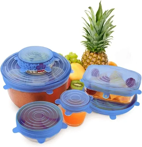 Vista 4 de Tapas elásticas de silicona, multitamaño, reutilizables, para alimentos y cuencos, aptas para lavavajillas y congelador (multicolor)