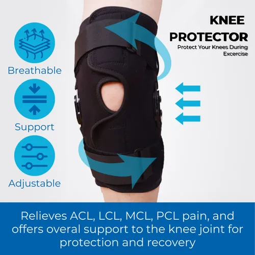 Vista 5 de Comfyorthopedic Rodillera Envolvente con Bisagras Ajustable Talla Grande Soporte de Rodilla con Estabilizadores Metálicos Laterales Removibles