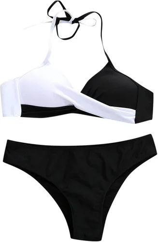 Vista 3 de Traje de baño de dos piezas para mujer, sexy, cuello en V, parte superior acolchada, parte inferior triangular, push up, conjunto de bikini atrevido