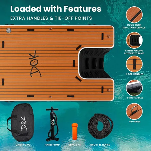 Vista 4 de DOK Party-DOK Plataforma de muelle inflable: acceso seguro y fácil al agua; espuma EVA antideslizante flotante con rampa de agua para piscina