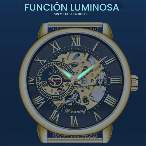 Vista 5 de Reloj de Esqueleto para Hombre Clásico con Números Romanos Steampunk Reloj Mecánico de Cuerda Manual Relojes para Hombre (Azul)