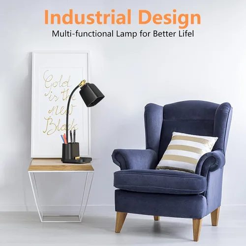 Vista 6 de Lámpara LED de escritorio con puerto de carga USB, control táctil, 3 modos de color, atenuación sin escalones, lámpara de mesa LED para cuidar