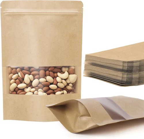 Vista 9 de 100 bolsas de papel kraft negro con ventana, bolsas de pie de 3.5 x 5.5 pulgadas, bolsas de almacenamiento de alimentos para productos de embalaje