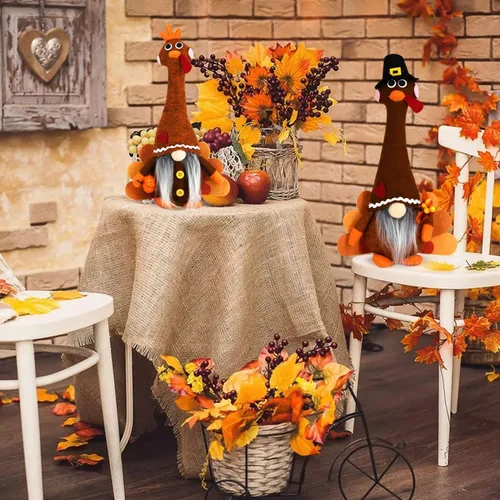 Vista 2 de YuQi Juego de 2 gnomos de otoño, decoración de gnomos de pavo de Acción