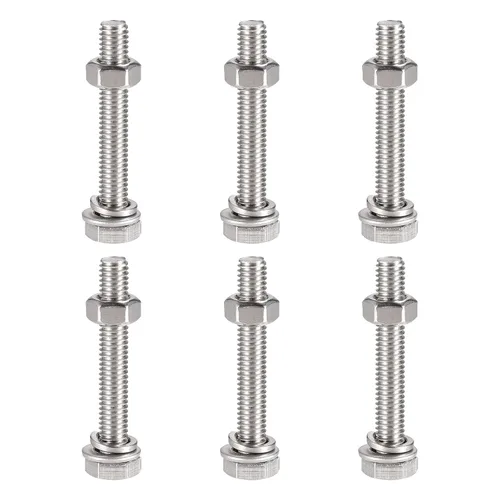 Vista 7 de uxcell Tornillos de cabeza hexagonal M6 x 0.787 in, tuercas, kits de arandelas planas y de bloqueo, pernos hexagonales de rosca completa de acero
