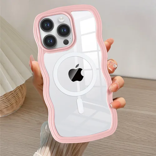 Vista 30 de QLTYPRI Funda magnética para iPhone 11 compatible con Magsafe, bonita funda transparente con marco de onda rizada para niñas y mujeres, parachoques