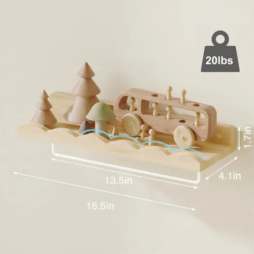 Vista 3 de Fixwal Estantes flotantes de 16.5 pulgadas para libros de guardería, juego de 4 estantes de pared festoneados con toallero para niños, habitación