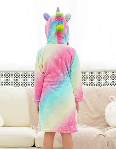 Vista 4 de Doctor Unicorn Girls Unicorn Galaxy Stars Hooded Robe, Unicorn Gifts for Girls