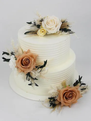 Vista 7 de Rinlong 3Pcs Premade Cake Flowers, Pampas Beige Wedding Cake Decor Beige y almendra
