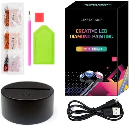 Vista 6 de pigpigboss Kit de arte de luz nocturna de pintura de diamantes, lámpara de noche LED de animales con diamantes para adultos, principiantes, hogar