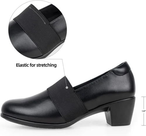 Vista 2 de VJH confort Zapatos de tacón para mujer, cómodos tacones gruesos elásticos de bloque bajo