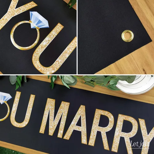 Vista 6 de Bandera de Propuesta "¿Te Casarás Conmigo?" Bandera de Flores Decoraciones de Propuesta Suministros para Letreros de Matrimonio Día de San Valentín
