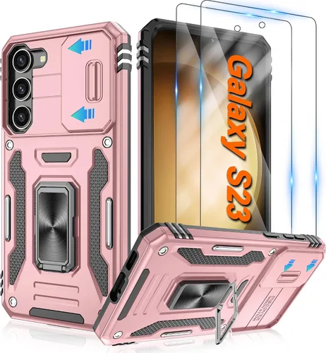 Vista 86 de Atump Funda para Motorola Moto G Play 2024 (4G) con [paquete de 2] protector de pantalla HD y cubierta para cámara deslizante, soporte de anillo