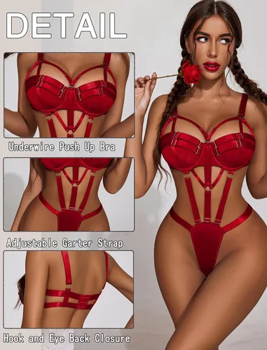Vista 4 de Avidlove Lencería para mujer con brasier push up, lencería de una pieza con aros