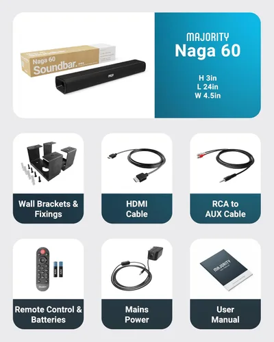 Vista 7 de Majority Barra de sonido de TV Bluetooth de 120 W para Smart TV, 24 pulgadas, 2.1 canales, sonido 3D con subwoofer integrado, control