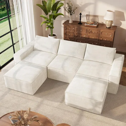 Vista 27 de Vesgantti Sofá Seccional Modular de 114" Sin Estructura, Moderno Sofá de 3 Plazas con Otomana y Asiento Profundo, Sofás de Nube Convertibles