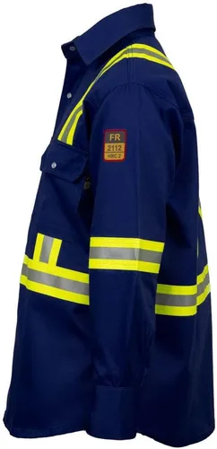 Vista 3 de Camisa Hi Vis de alta visibilidad FR resistente al fuego - 88% C/12% N - 7oz Azul marino